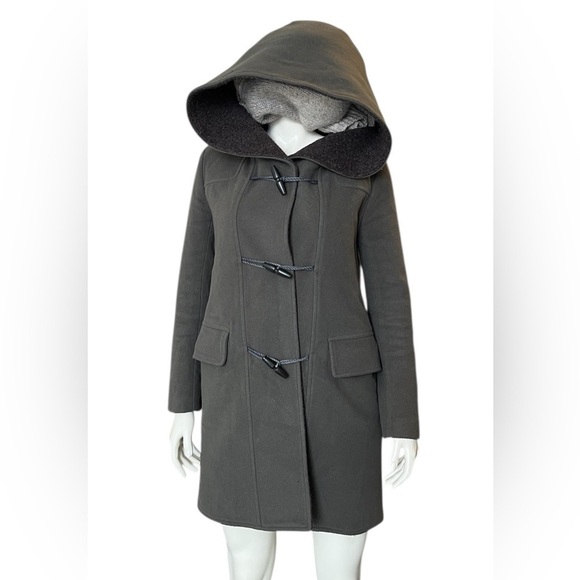M0851 Jackets & Blazers - M0851 WOOL DUFFEL HOODED COAT SIZE 2 Gray/ Green Made In Canada